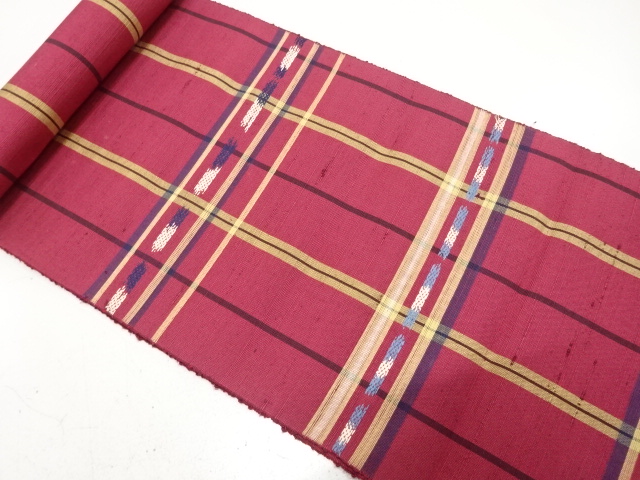 JAPANESE KIMONO / ANTIQUE BOLT FOR NAGOYA OBI / SILK / TSUMUGI / WOVEN GRID